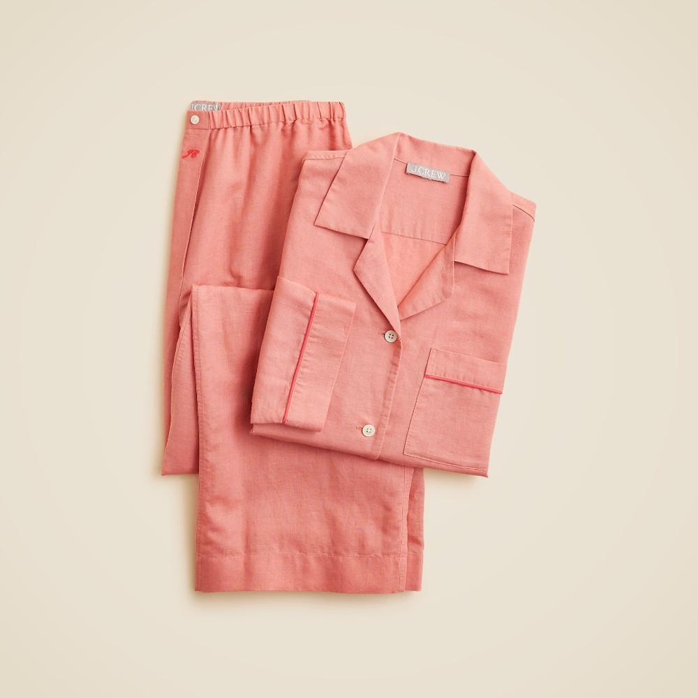 BNWT NEW JCREW well Long-sleeve pajama pant set in linen-cotton blend made SMALL